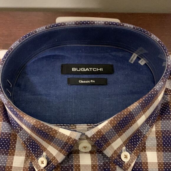 Bugatchi Plaid print classic fit premium soft cotton shirt, size M and L, NWT - Picture 6 of 8